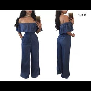 Off the shoulder Denim jumpsuit.